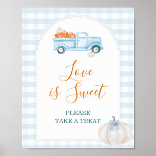 A Little Pumpkin Blue Truck Gingham Love is Sweet Poster