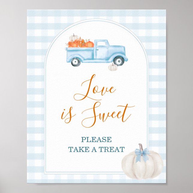 A Little Pumpkin Blue Truck Gingham Love is Sweet Poster (Front)