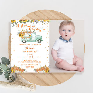 A Little Pumpkin Blue Truck Second Birthday Invitation