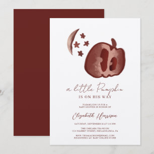 A Little Pumpkin Blue Watercolor Baby Boy Shower I Invitation