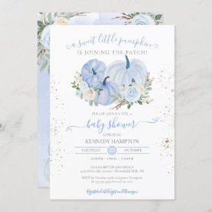 A Little Pumpkin Blue White Boy Girl Baby Shower Invitation