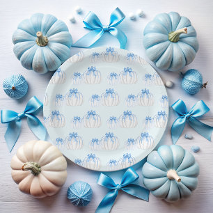 A Little Pumpkin Bow Fall Boy Baby Shower Paper Plate