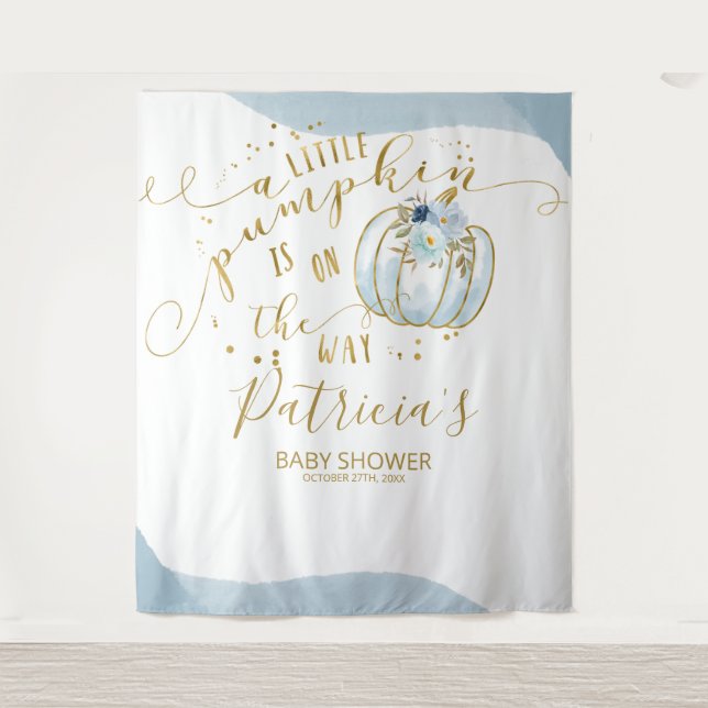 A Little Pumpkin Boy Baby Shower Backdrop Tapestry (Front)