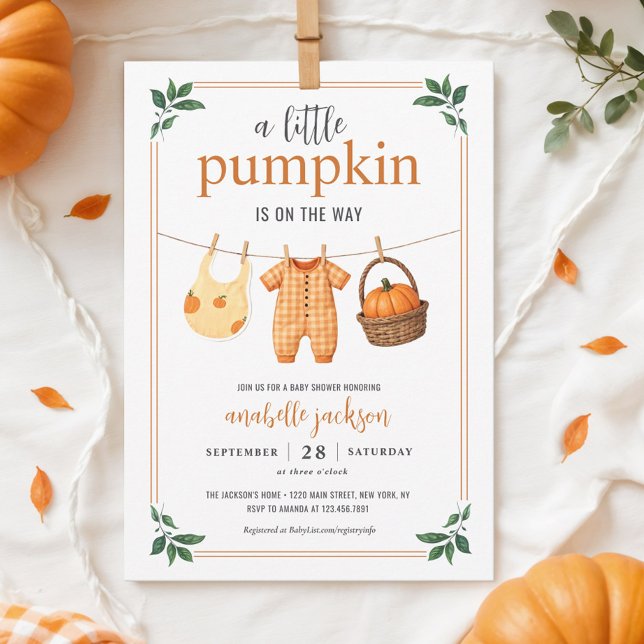 A Little Pumpkin Clothesline Fall Baby Shower  Invitation (Creator Uploaded)