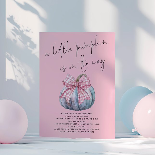 A Little Pumpkin Coquette Bow Pink Baby Shower  Invitation (Creator Uploaded)