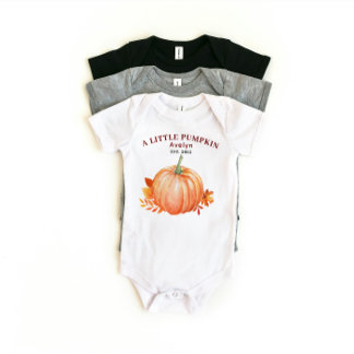 A Little Pumpkin Custom Name and Year Fall Autumn Baby Bodysuit