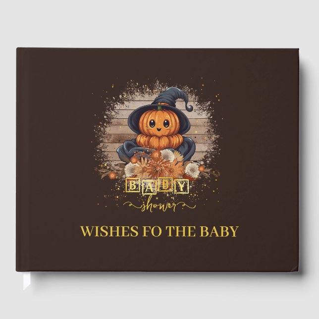 A Little Pumpkin Cute Kawaii Glitters Baby Shower Guest Book (Front)