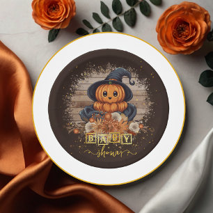 A Little Pumpkin Cute Kawaii Glitters Baby Shower Paper Plate