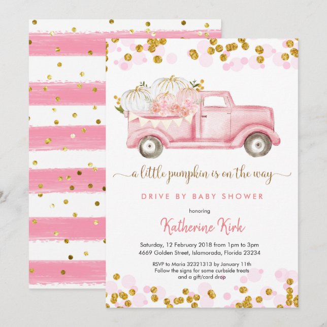 A little pumpkin drive by girl baby shower invitation (Front/Back)
