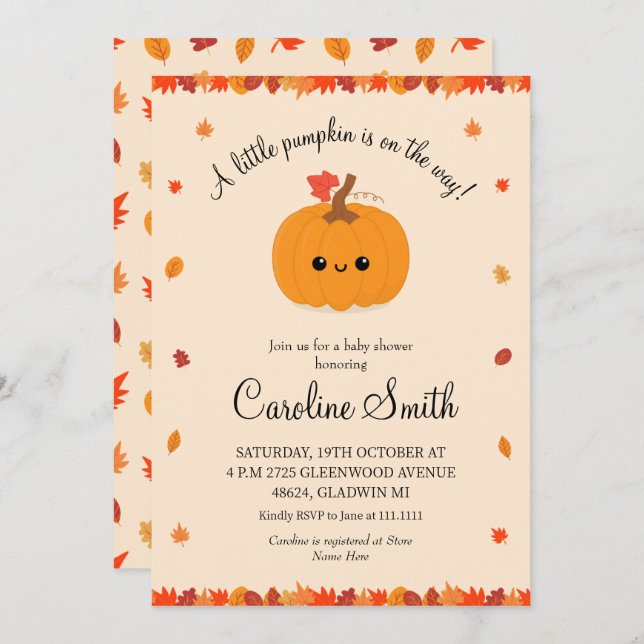 A Little Pumpkin Fall Autumn Baby Shower  Invitation (Front/Back)