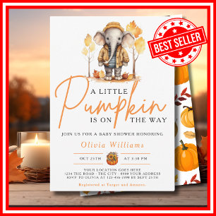 A Little Pumpkin Fall Autumn ELEPHANT Baby Shower Invitation