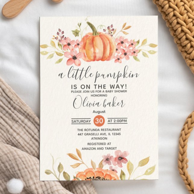 A Little Pumpkin Fall Autumn Floral Baby Shower Invitation (Creator Uploaded)