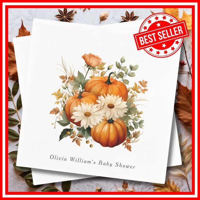 A Little Pumpkin Fall Autumn Floral Baby Shower Napkin (A Little Pumpkin is on the Way Fall Autumn Floral Baby Shower Napkins)