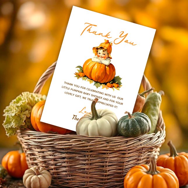 A Little Pumpkin Fall Autumn Girl Baby Shower Thank You Card (Creator Uploaded)
