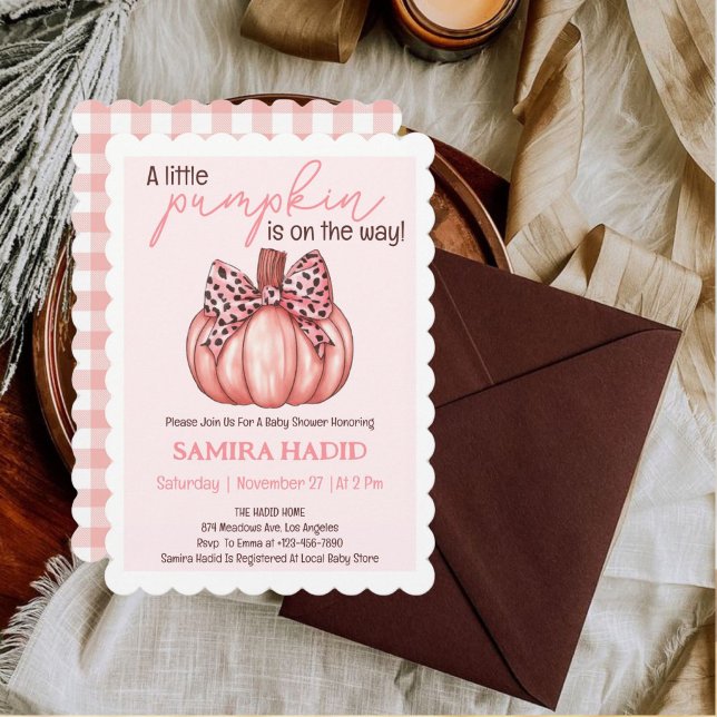 A Little Pumpkin Fall Autumn Pink Baby Shower Invitation (Creator Uploaded)