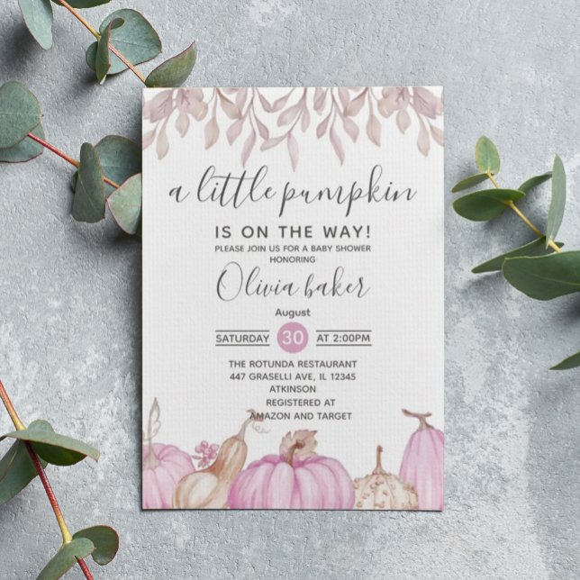 A Little Pumpkin Fall Autumn Pink Baby Shower Invitation (Creator Uploaded)
