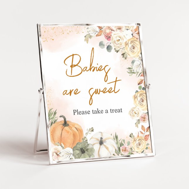 A Little Pumpkin Fall Baby Shower Babies are Sweet Poster (Fall Floral Pumpkin Baby Shower Babies are Sweet Sign)