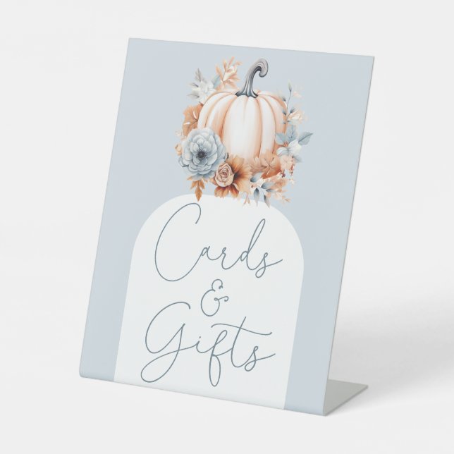 A Little Pumpkin Fall Baby Shower Cards And Gifts Pedestal Sign (Front)