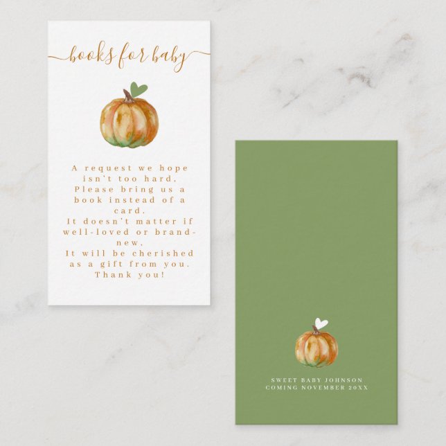 A Little Pumpkin Fall Baby Shower Gender Neutral Enclosure Card (Front/Back)