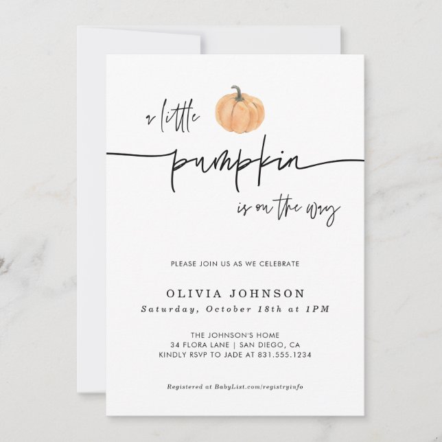 A Little Pumpkin Fall Baby Shower | Gender Neutral Invitation (Front)