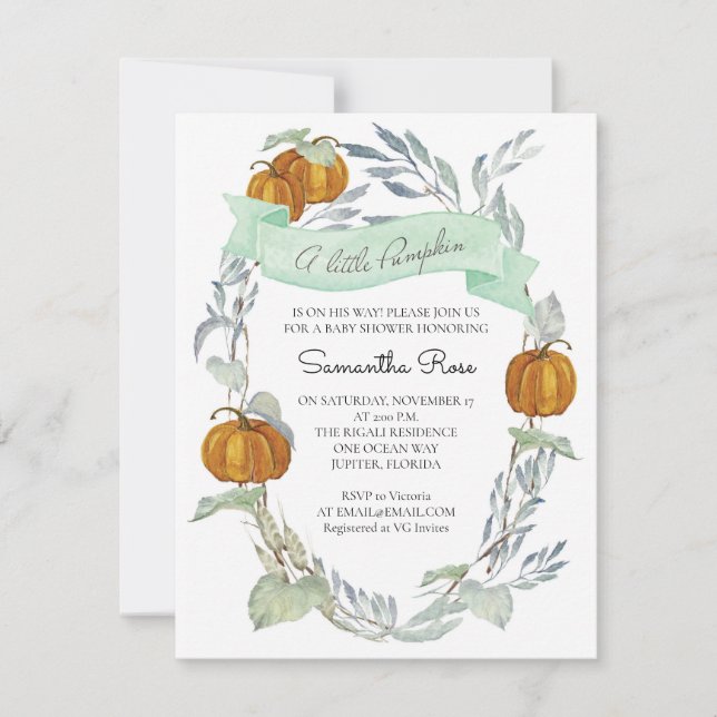 A Little Pumpkin Fall Baby Shower Gender Neutral Invitation (Front)