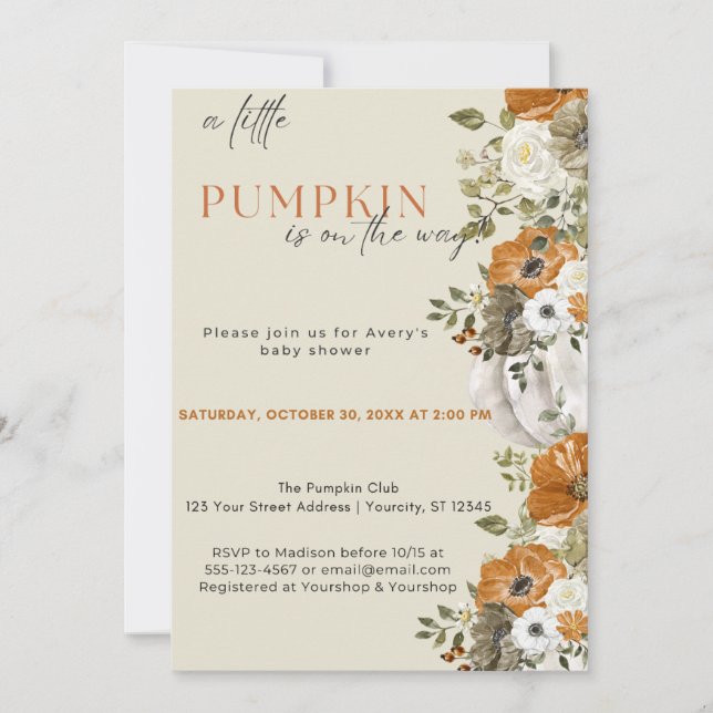 A Little Pumpkin Fall Baby Shower | Gender Neutral Invitation (Front)