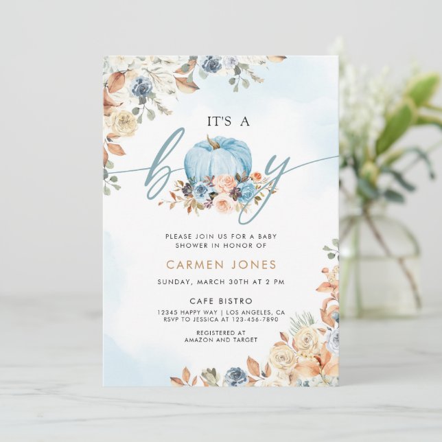 A Little Pumpkin Fall Baby Shower Gender Neutral Invitation (Standing Front)