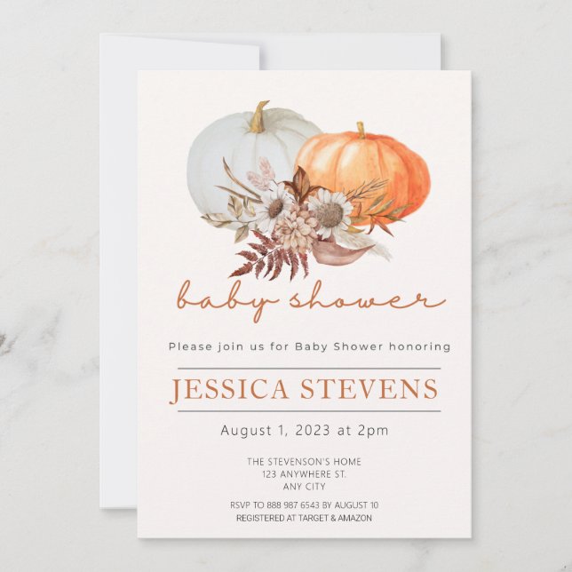A Little Pumpkin Fall Baby Shower Gender Neutral Invitation (Front)