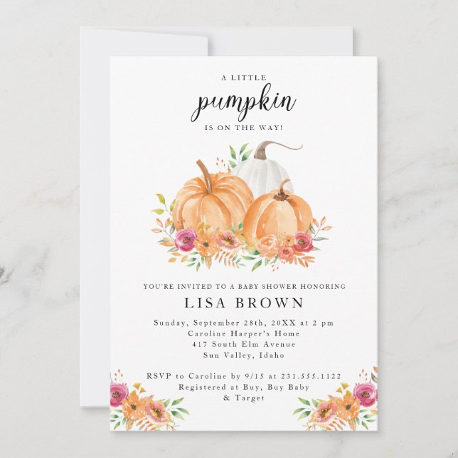 A Little Pumpkin Fall Baby Shower Invitation (Front)