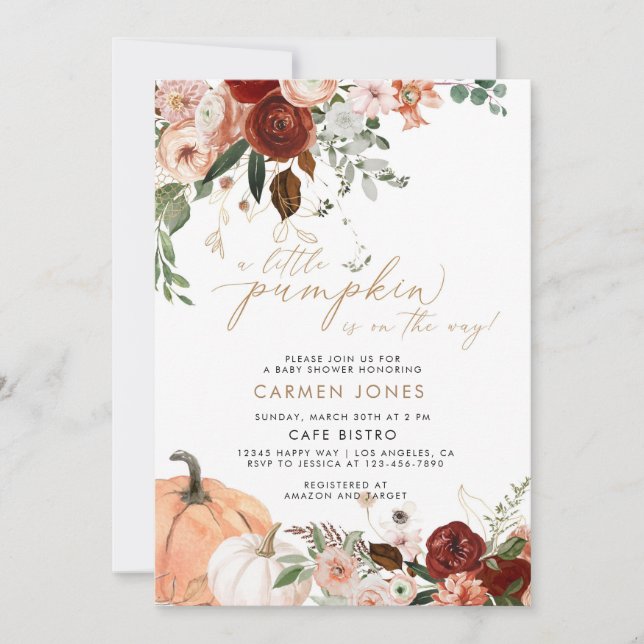 A Little Pumpkin Fall Baby Shower Invitation (Front)