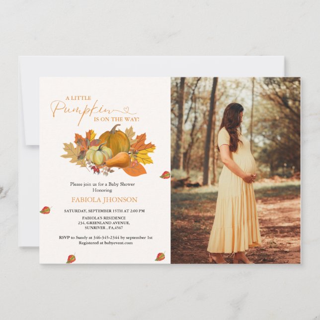 A little pumpkin fall baby shower invitation (Front)