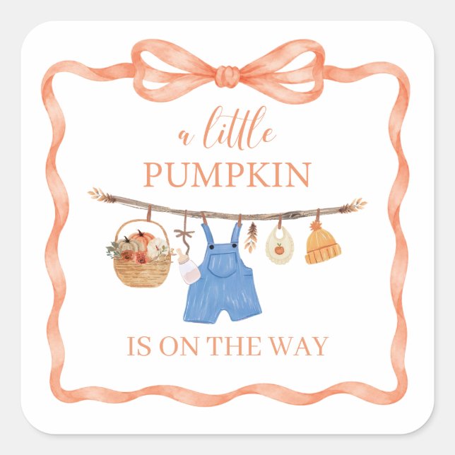 A Little Pumpkin Fall Baby Shower Invitation Square Sticker (Front)