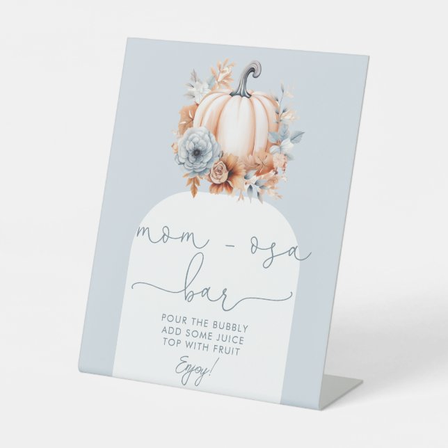 A Little Pumpkin Fall Baby Shower  Mum-osa Bar Pedestal Sign (Front)