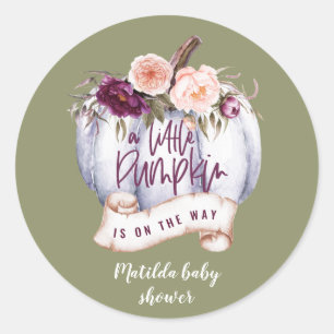 A little pumpkin fall baby shower party favour classic round sticker