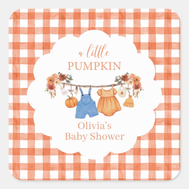 A little pumpkin fall Baby Shower Square Sticker (Front)