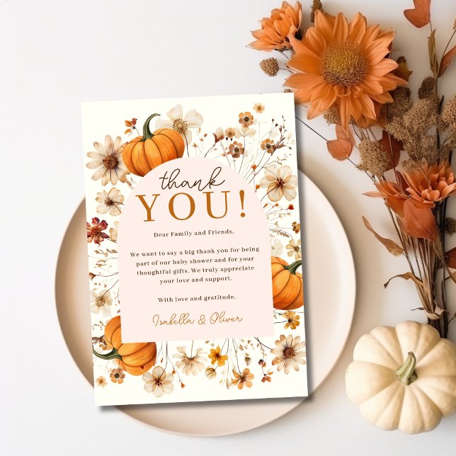A Little Pumpkin Fall Baby Shower Thank You Card (Fall Pumpkin Thank You!)