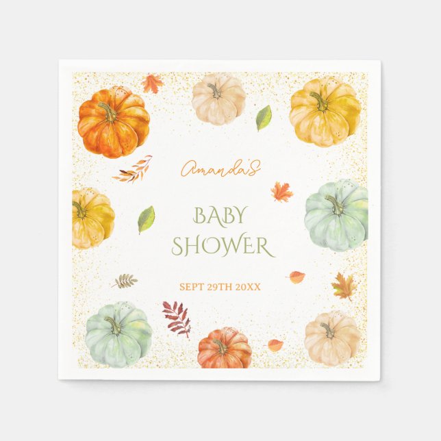A Little Pumpkin Fall Botanical Baby Shower  Napkin (Front)
