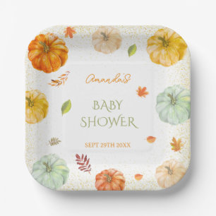 A Little Pumpkin Fall Botanical Baby Shower  Paper Plate