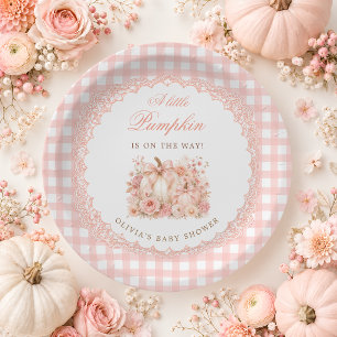 A Little Pumpkin Fall Bow Baby Shower Paper Plate
