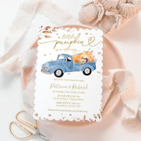 A Little Pumpkin Fall Boy Baby Shower Blue Truck