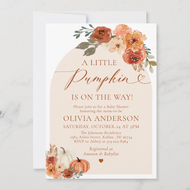 A Little Pumpkin Fall Cute Baby Shower Invitation  (Front)