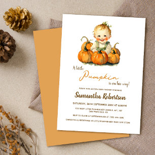 A Little Pumpkin Fall Cute Little Boy Baby Shower Invitation