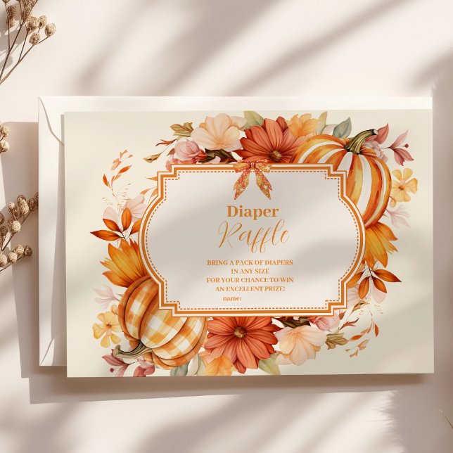 A Little Pumpkin Fall Floral Baby  Diaper Raffle Enclosure Card (Creator Uploaded)