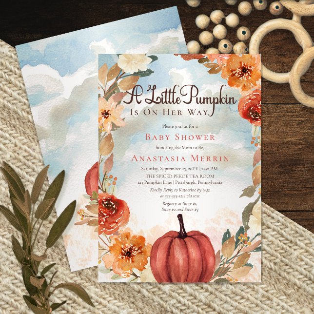 A Little Pumpkin | Fall Floral Baby Shower Invitation (A Little Pumpkin" Is On Her Way and it is so exciting!)