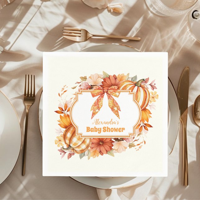 A Little Pumpkin Fall Floral Baby Shower Napkin (Creator Uploaded)