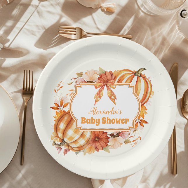 A Little Pumpkin Fall Floral Baby Shower Paper Plate (Creator Uploaded)