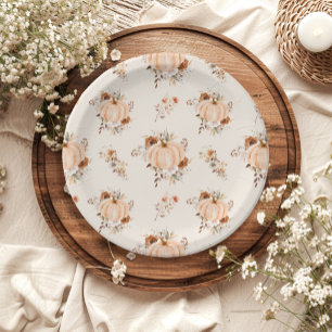 A Little Pumpkin Fall Floral Baby Shower Paper Plate