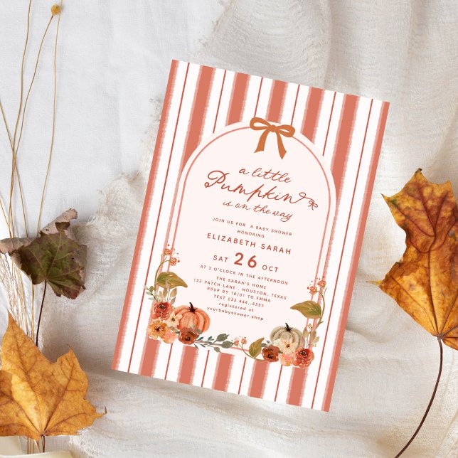 A Little Pumpkin Fall Floral Bow Baby Shower Invitation (Creator Uploaded)