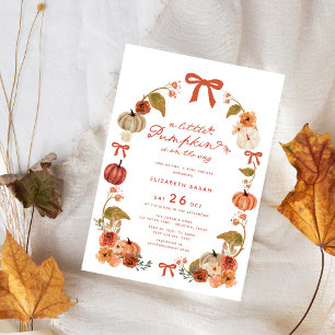 A Little Pumpkin Fall Floral Bow Baby Shower Invitation