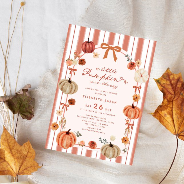 A Little Pumpkin Fall Floral Bow Baby Shower Invitation (Creator Uploaded)